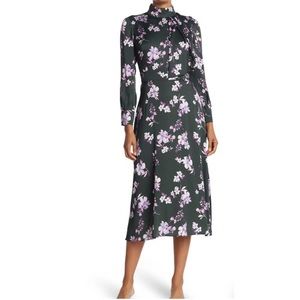 Alexia Admor Satin Mock Neck Midi Dress Green Floral 12